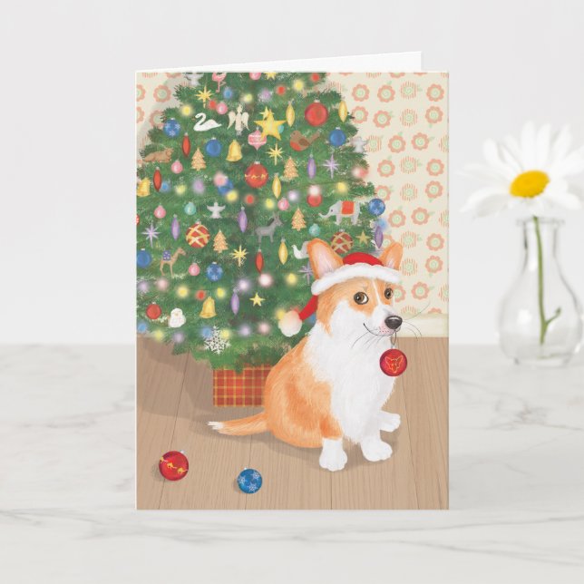 Söt corgi med julgran kort (Liten växt)