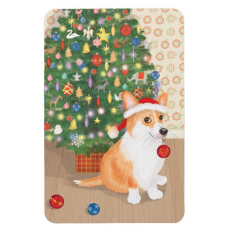 Söt corgi med julgranmagnet magnet