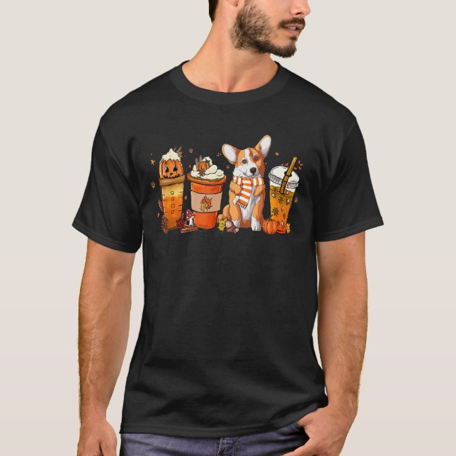 Söt Corgi Pumpkin Spice Kaffe Latte Höst Autumn  T Shirt (Framsida)