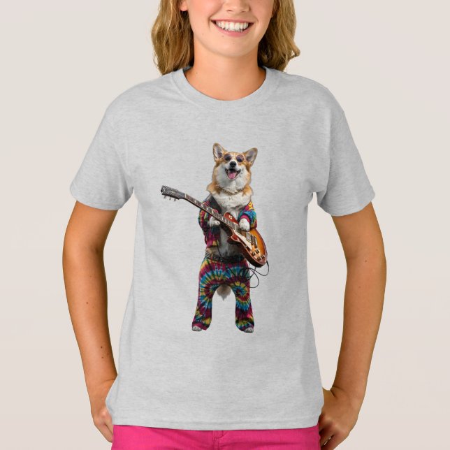 Söt Corgi Rockstjärna Barn T-Shirt (Framsida)