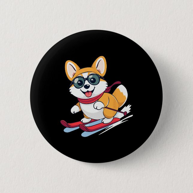 Söt Corgi Skidåkning  Knapp (Framsida)
