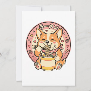 Söt Corgi som äter Ramen Kawaii Japansk Nudel  Inbjudningar
