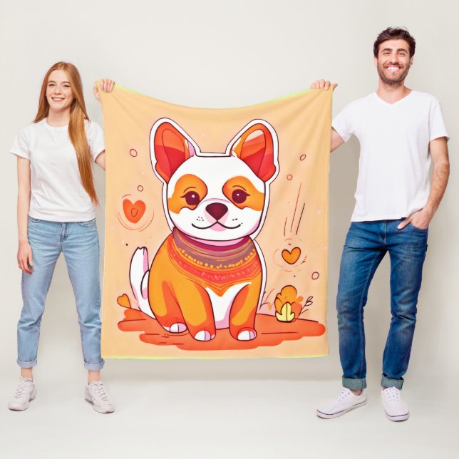 Söt Corgi Tecknad Film Fleecefilt (På plats)
