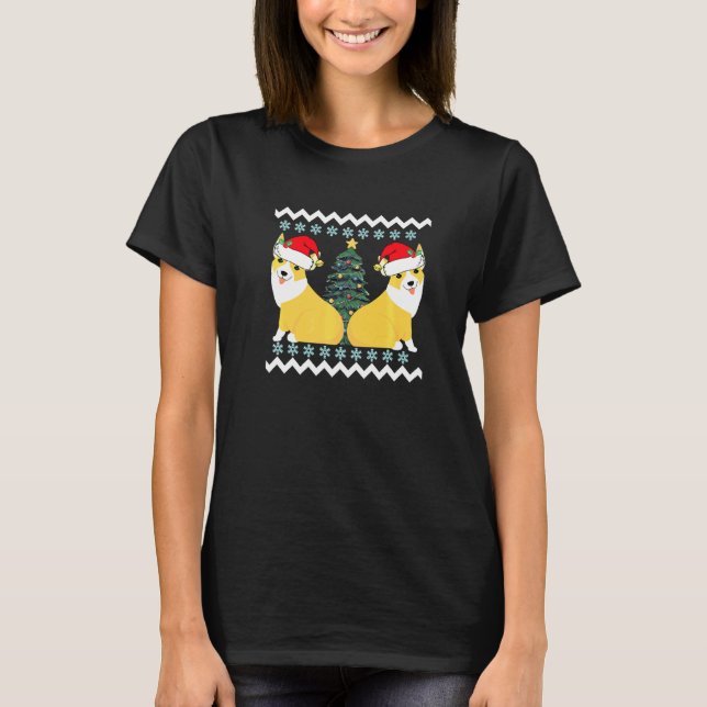 Söt Corgi Tomte Jul Premium T Shirt (Framsida)