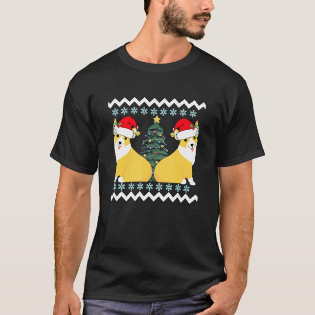 Söt Corgi Tomte Jul T Shirt (Framsida)