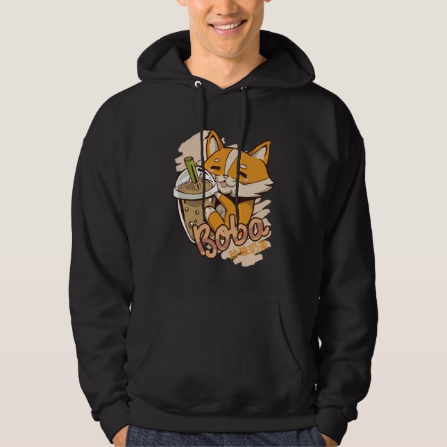 Söt Corgi-valp med Bubble Tea Hoodie (Framsida)