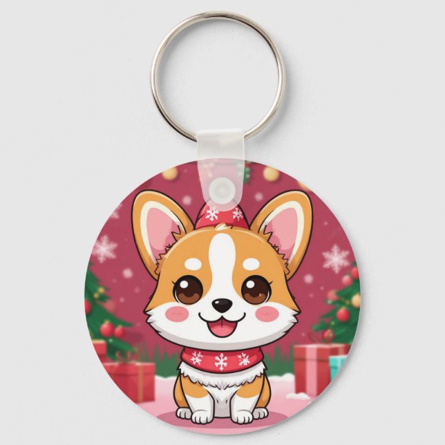 Söt Corgi-valp med julpresenter Nyckelring (Framsida)