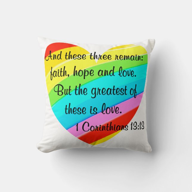 SÖT CORINTHIANS 13:13 RAINBOW HEART DESIGN KUDDE (Framsida)
