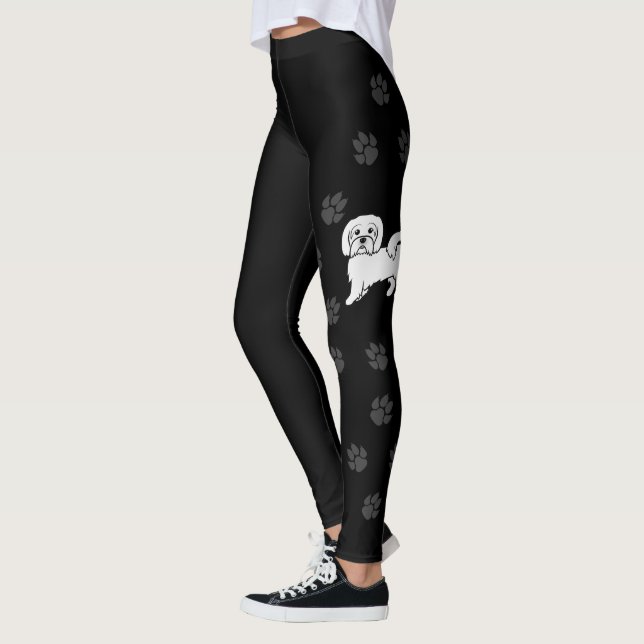 Söt Coton De Tulear Serieteckning Hund & Tassar Leggings (Vänster)