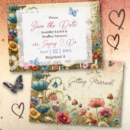 Söt Cottage Core Vintage bröllop Spara datum Inbjudningar