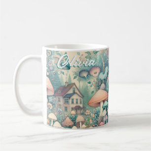 Söt Cottage Core Whimsical Village Personlig Kaffemugg