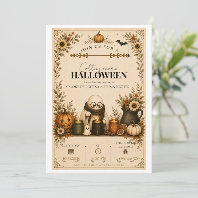 Söt Cottagecore Halloween-fest Invitation (Stående Fram)