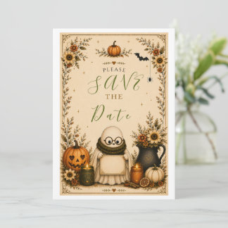 Söt Cottagecore Halloween Spara datum-kort
