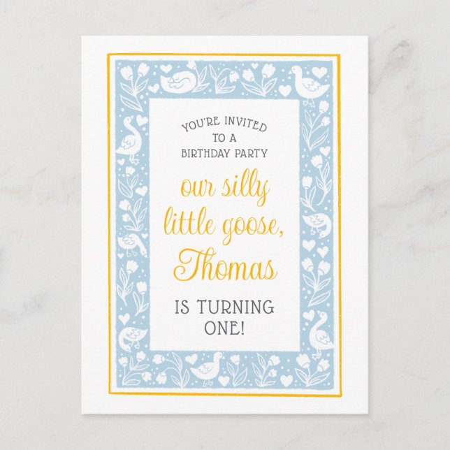 Söt country dum gås födelsedagsfest vykort (Framsida)