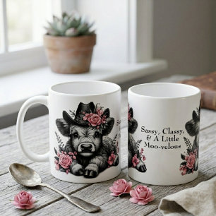 Söt Cow Girl Highland Ko Med Text Kaffemugg