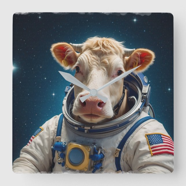 Söt Cow i en Spacesuit Fyrkantig Klocka (Framsida)