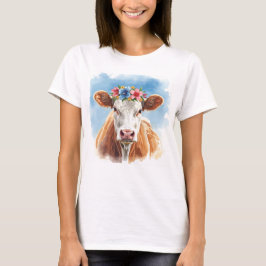 Söt Cow med blommor T Shirt
