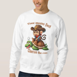 Söt Cowboy Apa Ridning Sköldpadda Lång Ärmad Tröja