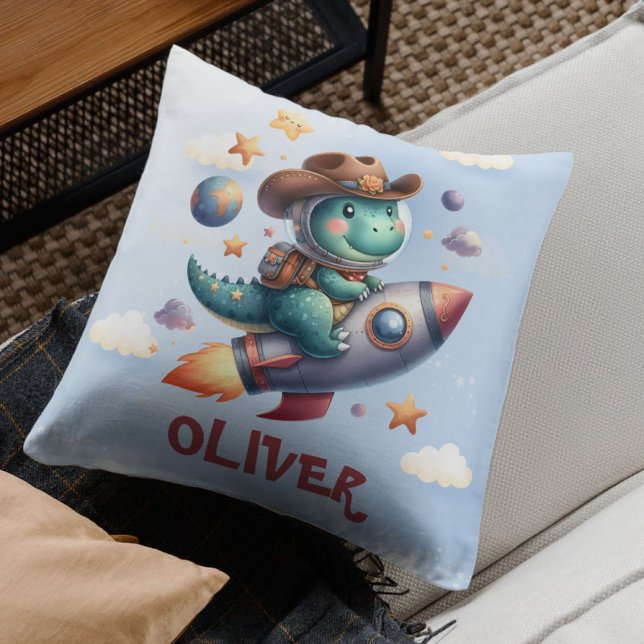 Söt Cowboy Astronaut Dinosaur Ridande Rymdraket Kudde (Skapare uppladdad)