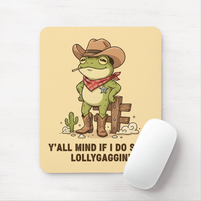 Söt cowboy groda som pillar Western Groda humor Musmatta (Med mus)