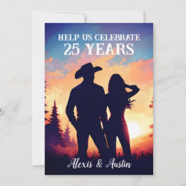 Söt Cowboy och Cowgirl 25-årsjubileum Inbjudningar