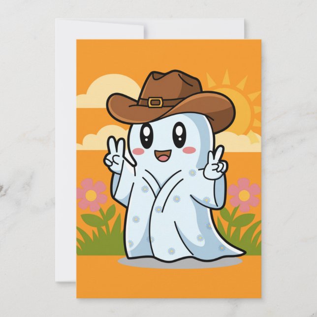 Söt cowboyghost för Halloween-dekoration Julkort (Framsida)