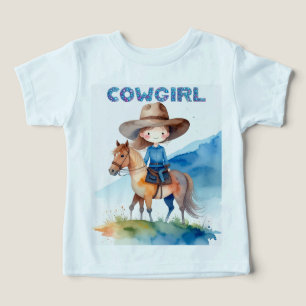 Söt Cowgirl-flicka Ridande Häst Vattenfärg Design T Shirt