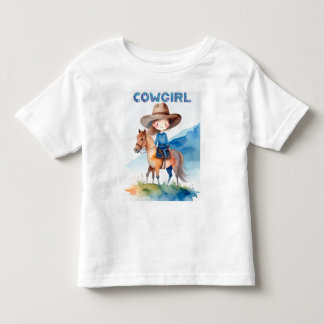 Söt cowgirl-flicka ridande på häst Vattenfärg Desi T Shirt