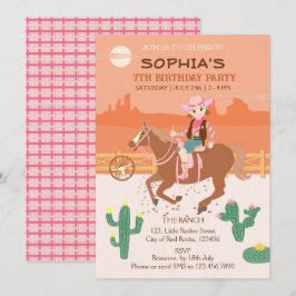 Söt Cowgirl och Häst Födelsedagsfest Inbjudningar