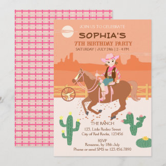Söt Cowgirl och Häst Födelsedagsfest Inbjudningar