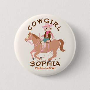 Söt Cowgirl och Häst Födelsedagsfest Knapp