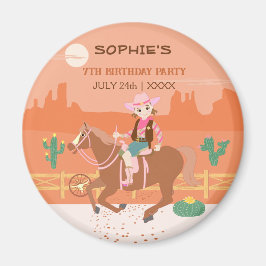 Söt Cowgirl och Häst Födelsedagsfest Magnet