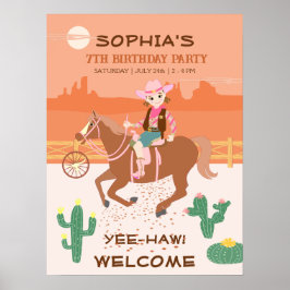 Söt Cowgirl och Häst Födelsedagsfest Poster