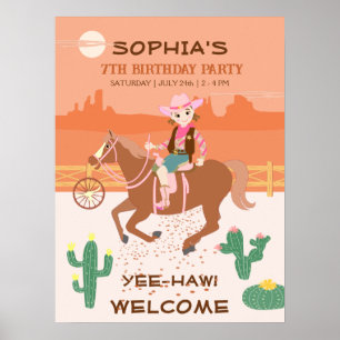 Söt Cowgirl och Häst Födelsedagsfest Poster