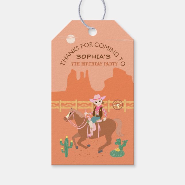 Söt Cowgirl och Häst Födelsedagsfest Presentetikett (Framsidan)