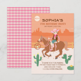 Söt Cowgirl och Häst Födelsedagsfest Tack Kort
