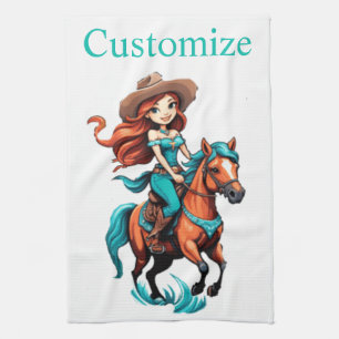 Söt cowgirl ridande ponny Thunder_Cove Kökshandduk