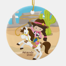 Söt cowgirl ridflicka julgranskula