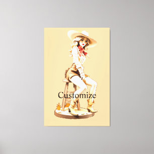 Söt cowgirl sittande Thunder_Cove Canvastryck