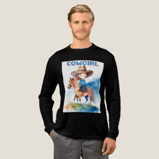 Söt cowgirlflicka ridande på häst i vattenfärgdesi t shirt
