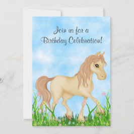 Söt Cream Horse and Flowers Birthday Inbjudningar
