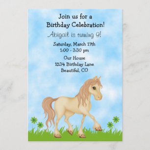Söt Cream Horse Girls Birthday-inbjudan Inbjudningar
