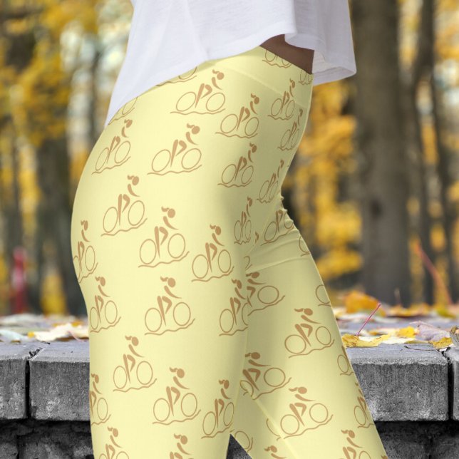 Söt Cream White Mountain Biking Mönster Leggings (Womens Mountain Biking on Cream Leggings)