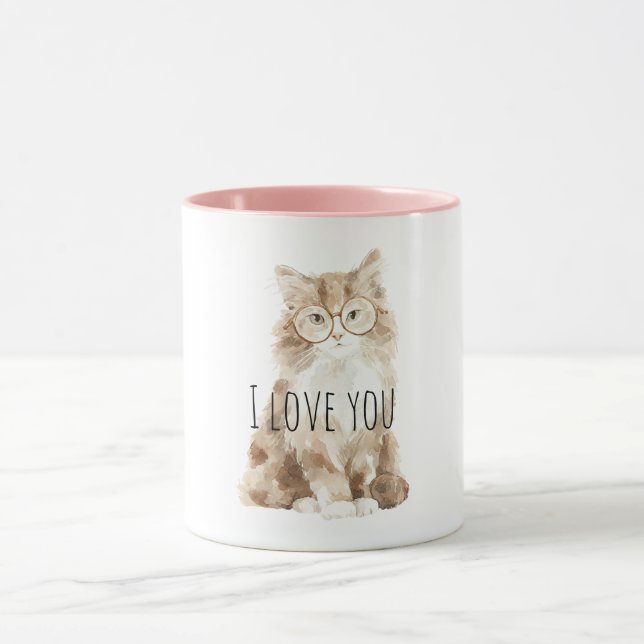 Söt Crème Katt med Glasögon Mugg (Center)