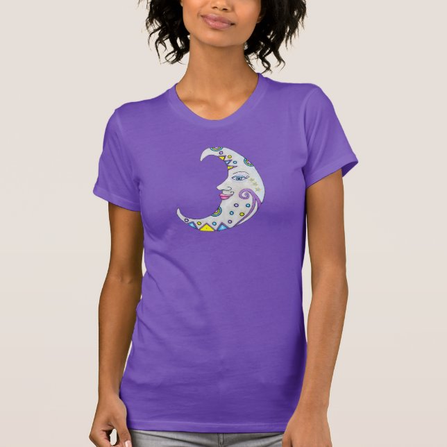 Söt Crescent Måne Ansikte Colorful Mönster T Shirt (Framsida)