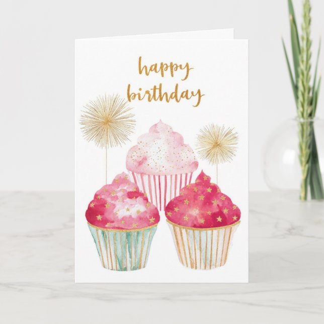 Söt Cupcake Födelsedag Kort (Framsida)