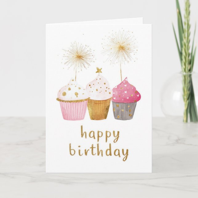Söt Cupcake Födelsedag Kort (Framsida)