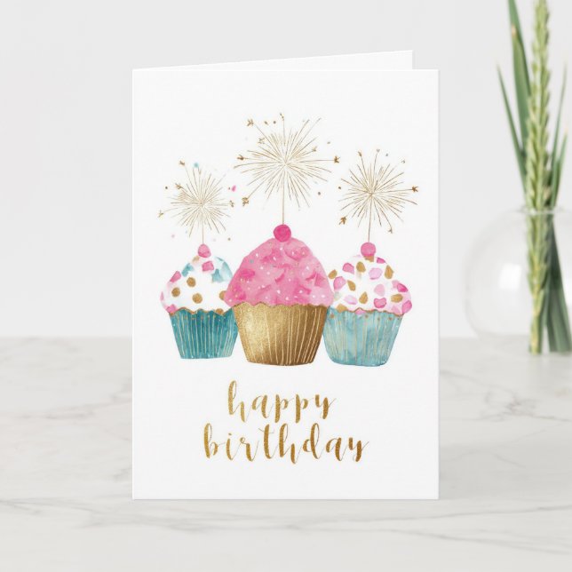 Söt Cupcake Födelsedag Kort (Framsida)
