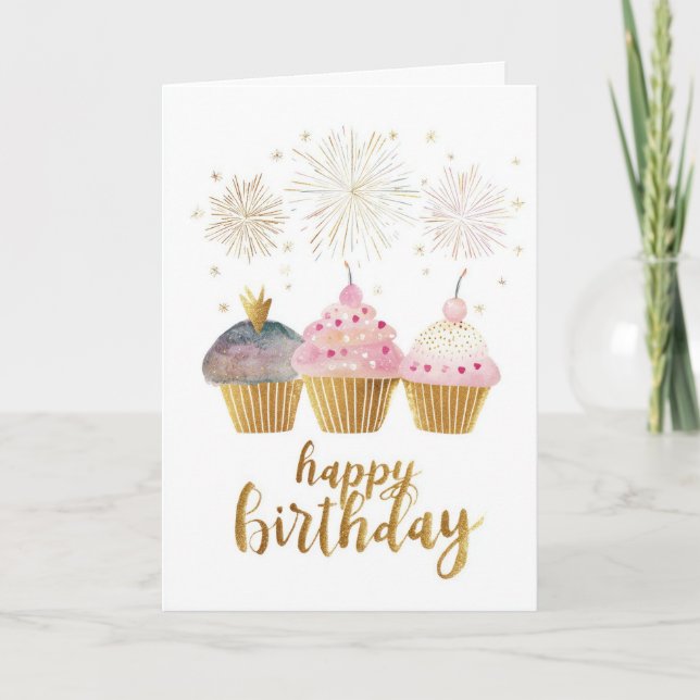 Söt Cupcake Födelsedag Kort (Framsida)