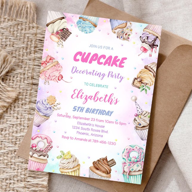 Söt Cupcake Födelsedagsfest Inbjudan (Skapare uppladdad)